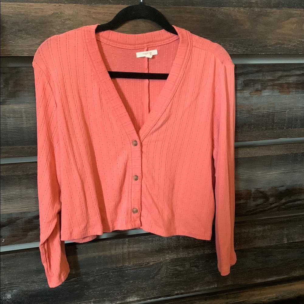 Maurices Coral Button-Up Crop Top